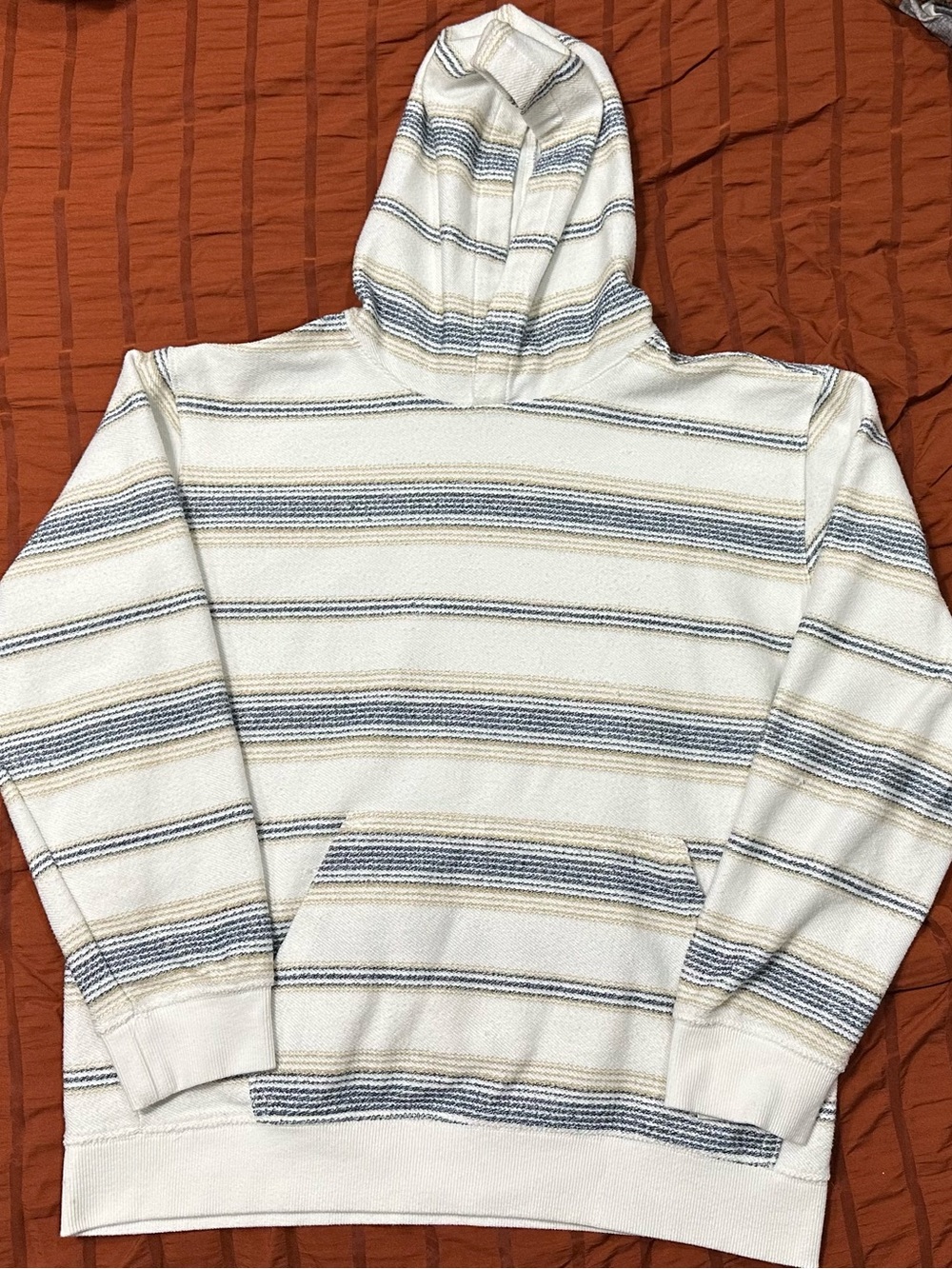 Boys Quiksilver Cream Hoodie with Blue & Tan Stripes